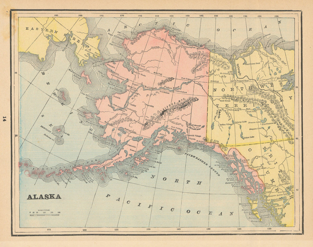 Alaska state map. CRAM 1894 old antique vintage plan chart