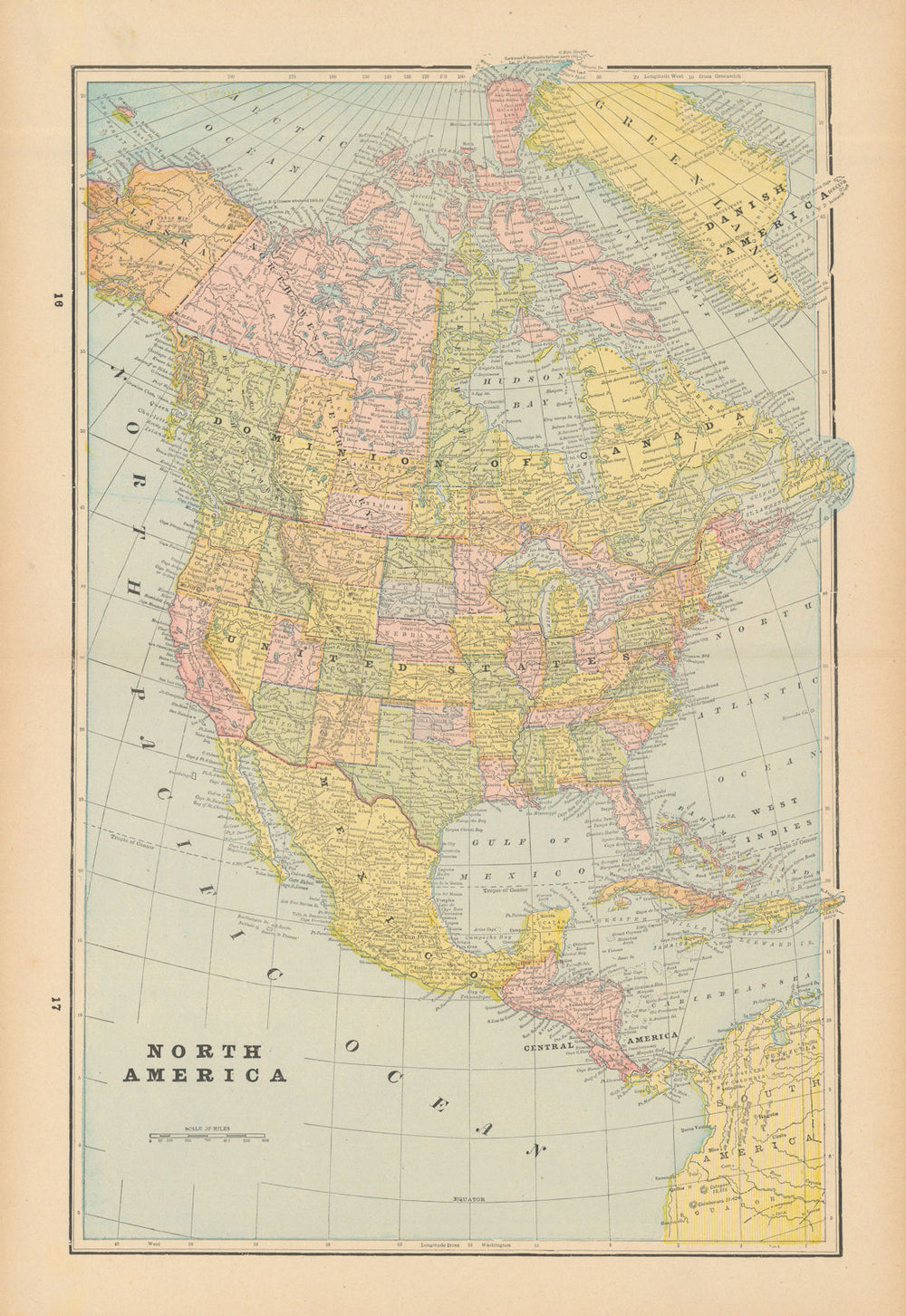 North America. United States Canada Greenland Danish America. CRAM 1894 map