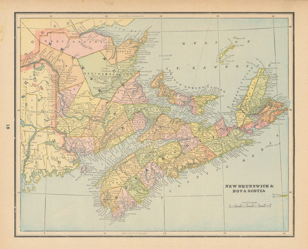 New Brunswick & Nova Scotia. Prince Edward Island. Canada. CRAM 1894 old map