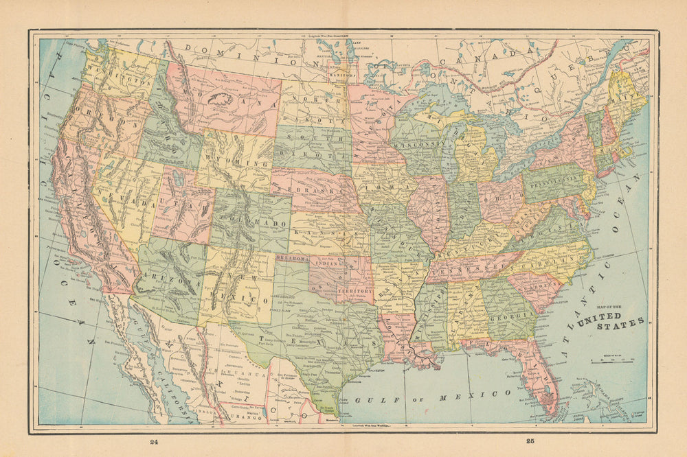 Map of the United States. Indian Territory. CRAM 1894 old antique chart