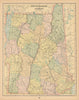 New Hampshire and Vermont state map in counties. CRAM 1894 old antique