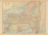 New York state map in counties. CRAM 1894 old antique vintage plan chart
