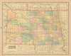 North Dakota state map in counties. CRAM 1894 old antique plan chart