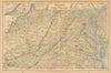 Virginia and West Virginia state map in counties. CRAM 1894 old antique