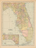 Florida state map in counties. CRAM 1894 old antique vintage plan chart