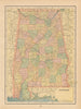 Alabama state map in counties. CRAM 1894 old antique vintage plan chart