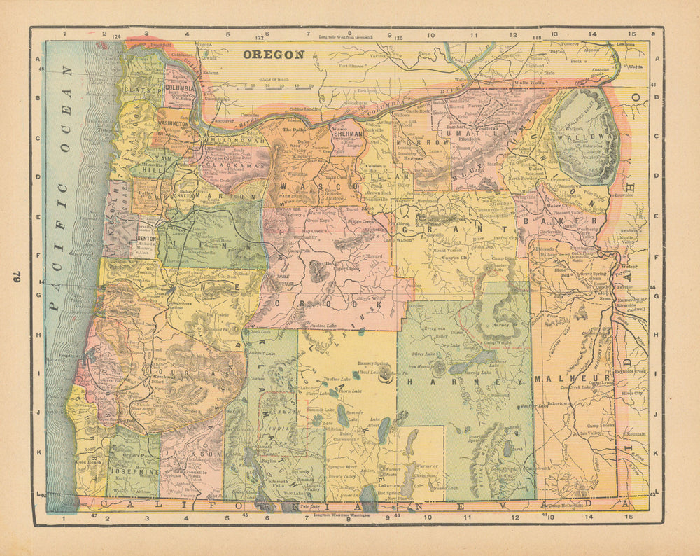 Oregon state map in counties. CRAM 1894 old antique vintage plan chart