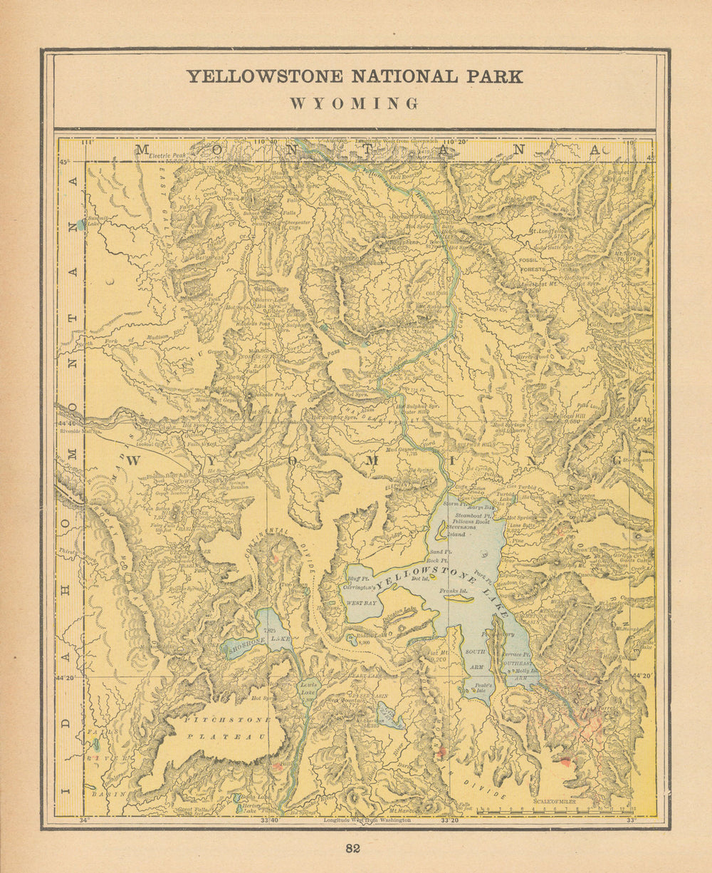 Yellowstone National Park, Wyoming. CRAM 1894 old antique map plan chart