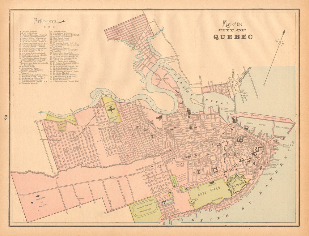 Map of the City of Quebec. Town plan. Canada. CRAM 1894 old antique chart
