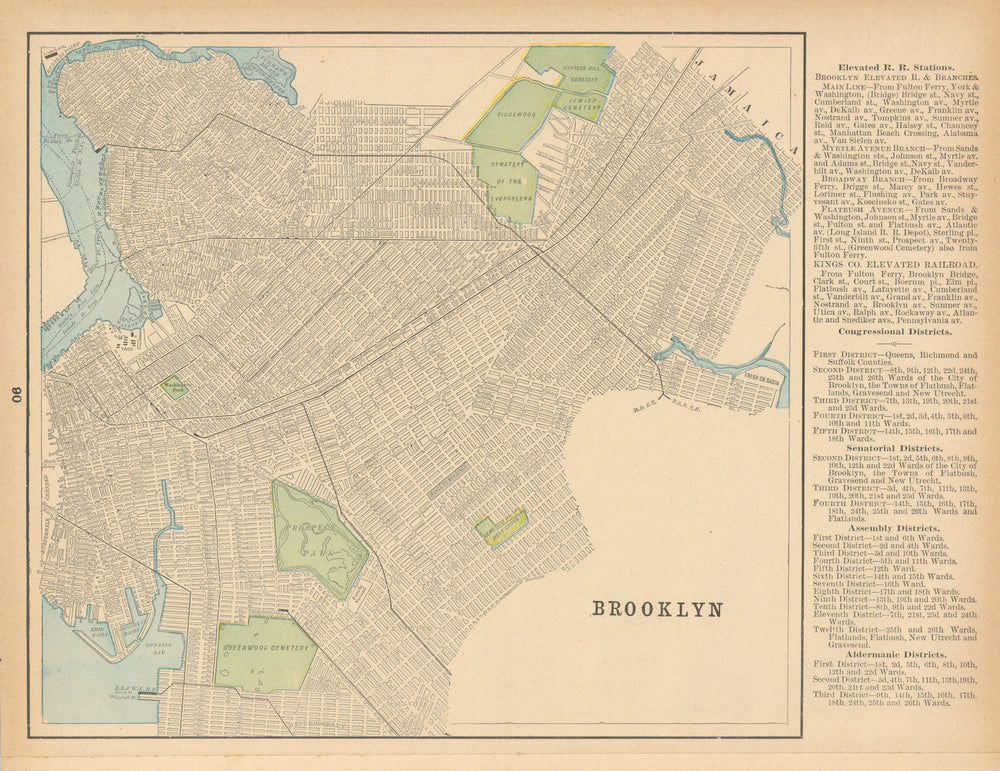 Brooklyn town city plan. New York. CRAM 1894 old antique map chart