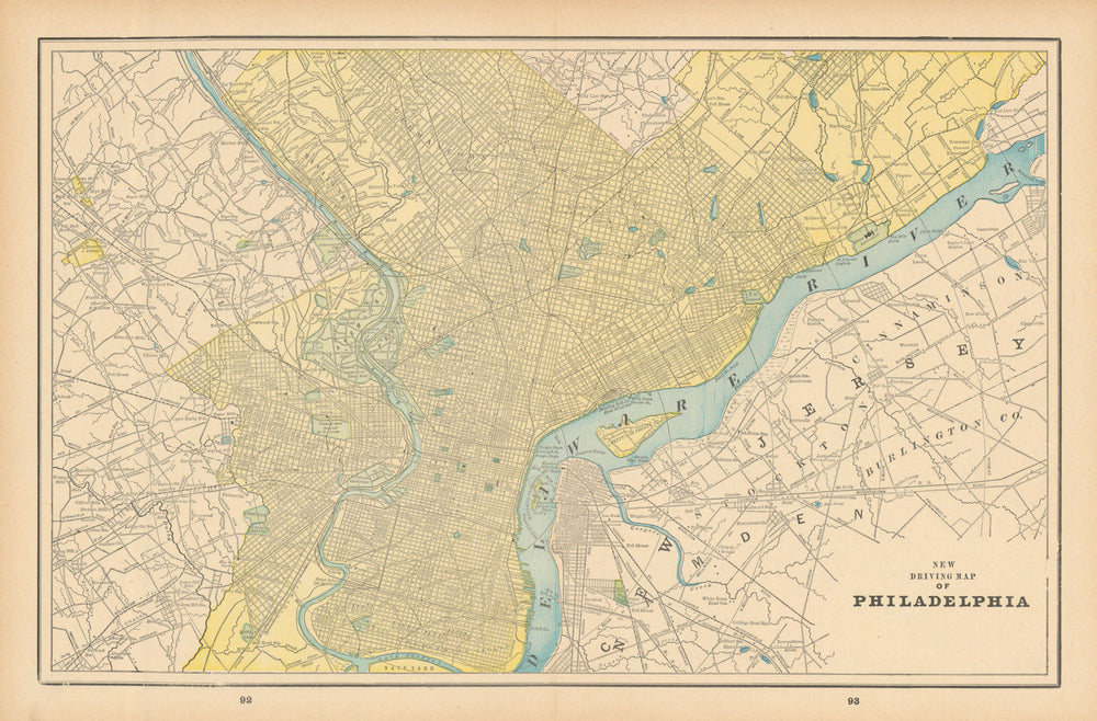 New driving map of Philadelphia town city plan. Pennsylvania. CRAM 1894
