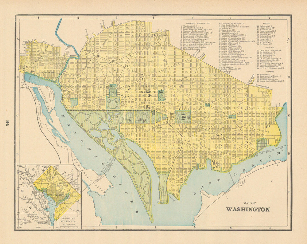Map of Washington town city plan. Washington DC. CRAM 1894 old antique
