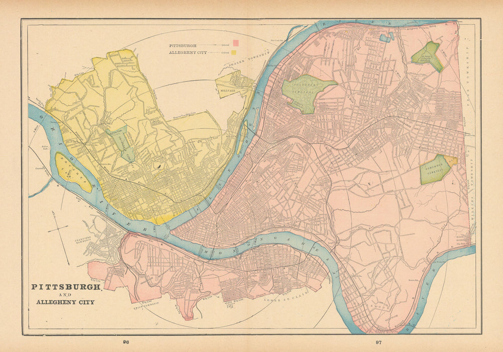 Pittsburg and Allegheny City town plan. Pennsylvania. CRAM 1894 old map