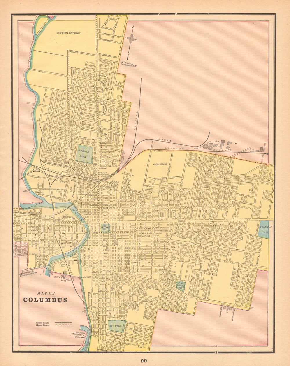 Map of Columbus town city plan. Ohio. CRAM 1894 old antique chart