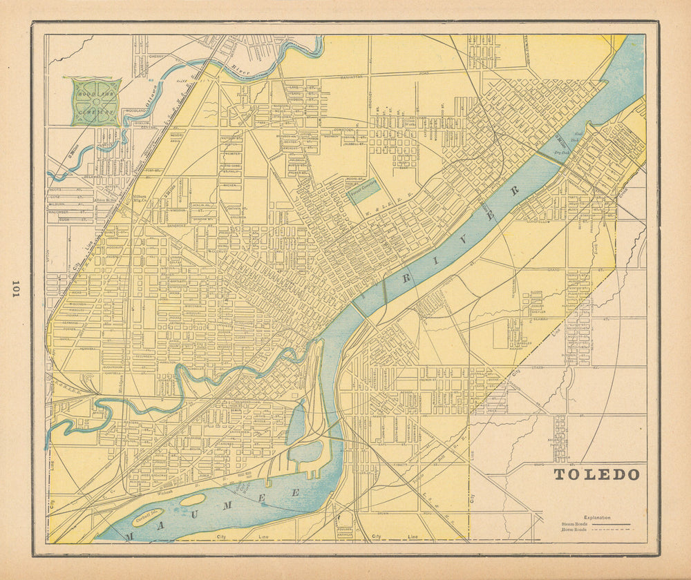 Toledo town city plan. Ohio. CRAM 1894 old antique vintage map chart