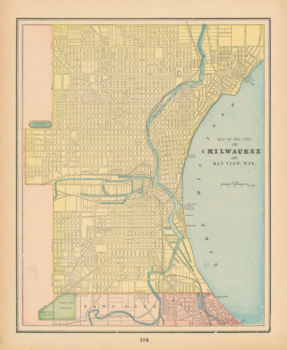 Map of the City of Milwaukee and Bay View town plan. Wisconsin. CRAM 1894