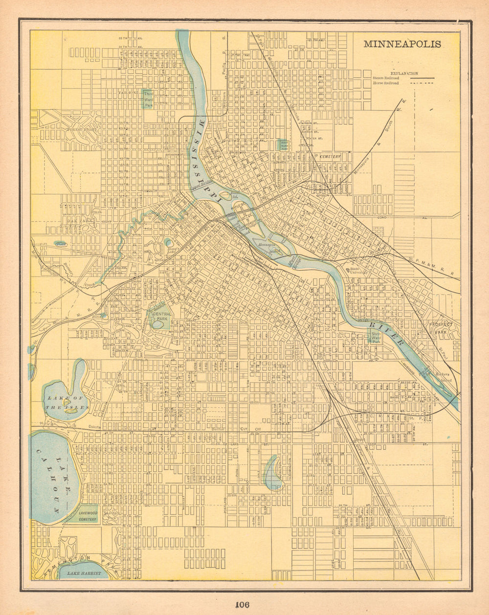 Minneapolis town city plan. Minnesota. CRAM 1894 old antique map chart