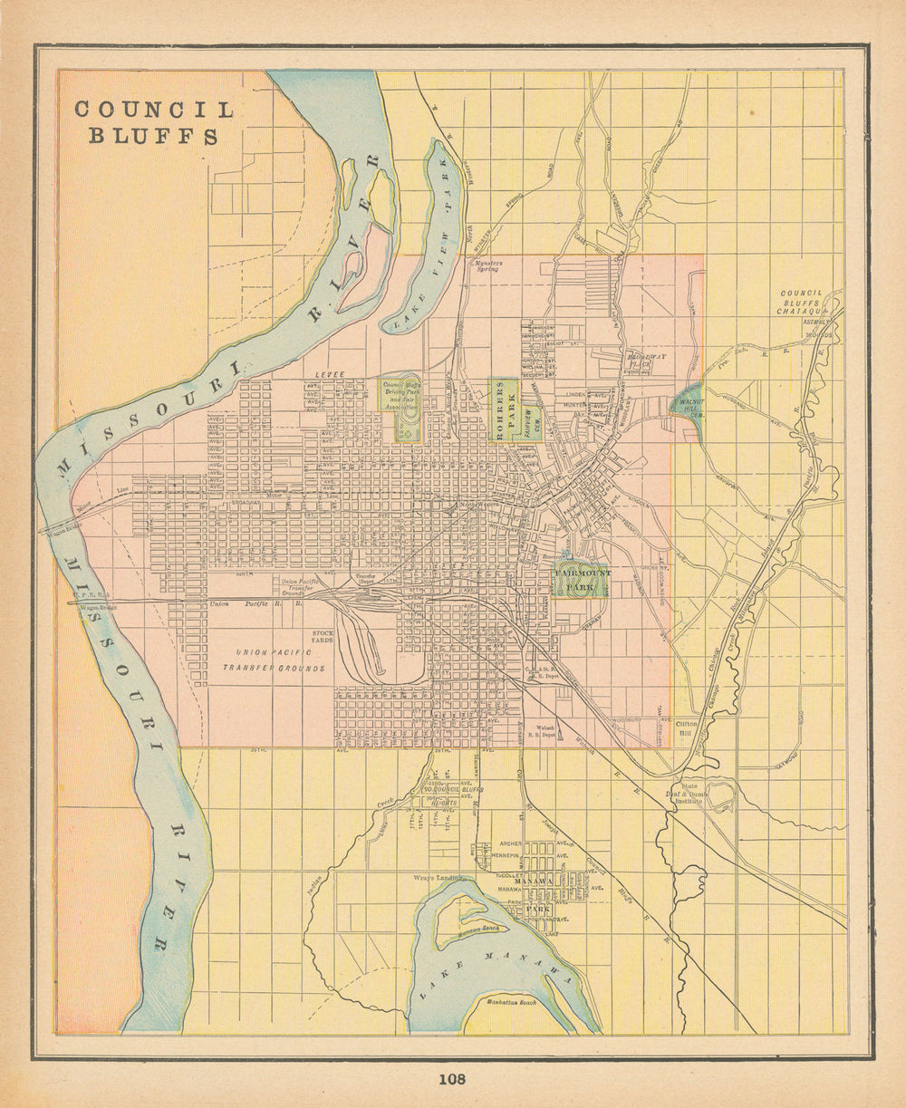 Council Bluffs town city plan. Iowa. CRAM 1894 old antique map chart