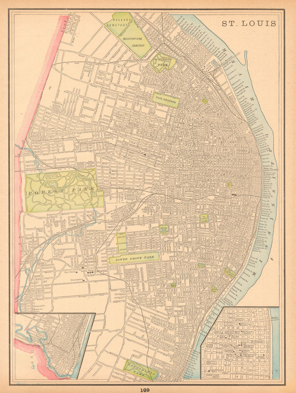 Saint Louis town city plan. Missouri. CRAM 1894 old antique map chart