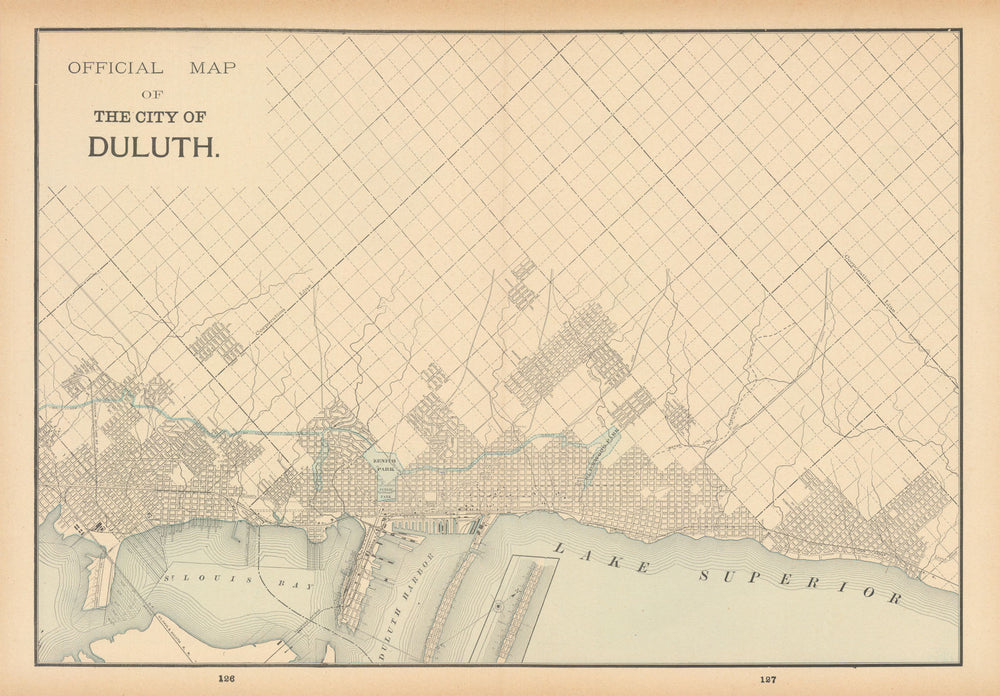 Official Map of the City of Duluth town plan. Minnesota. CRAM 1894 old