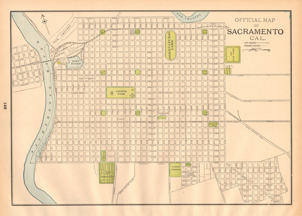 Official map of Sacramento town city plan. California. CRAM 1894 old