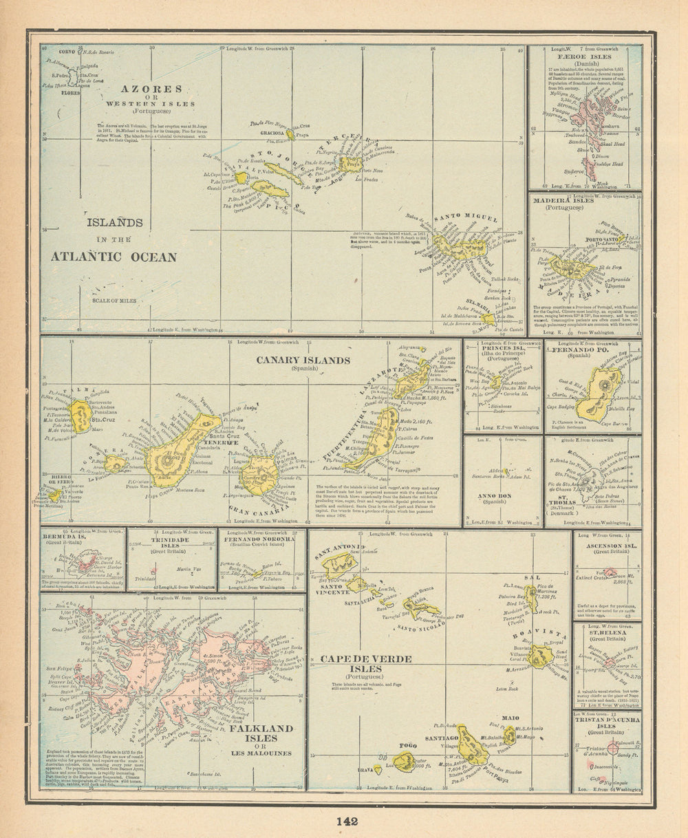 Atlantic Islands. Azores Faeroes Madeira Canary Bermuda Falklands. CRAM 1894 map