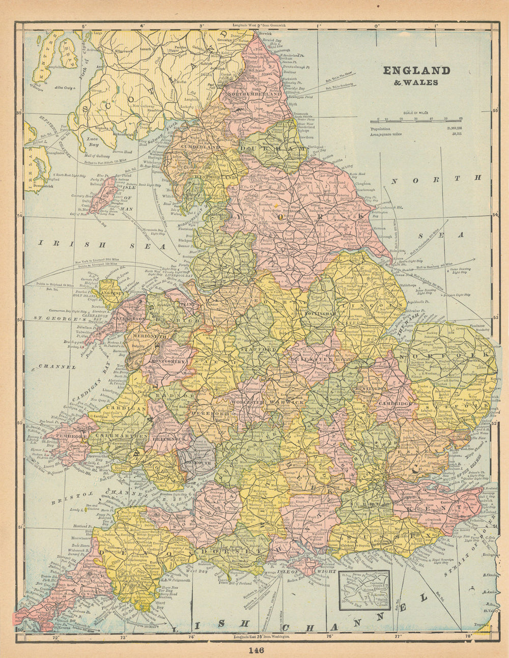 England & Wales. Counties & railways. CRAM 1894 old antique map plan chart