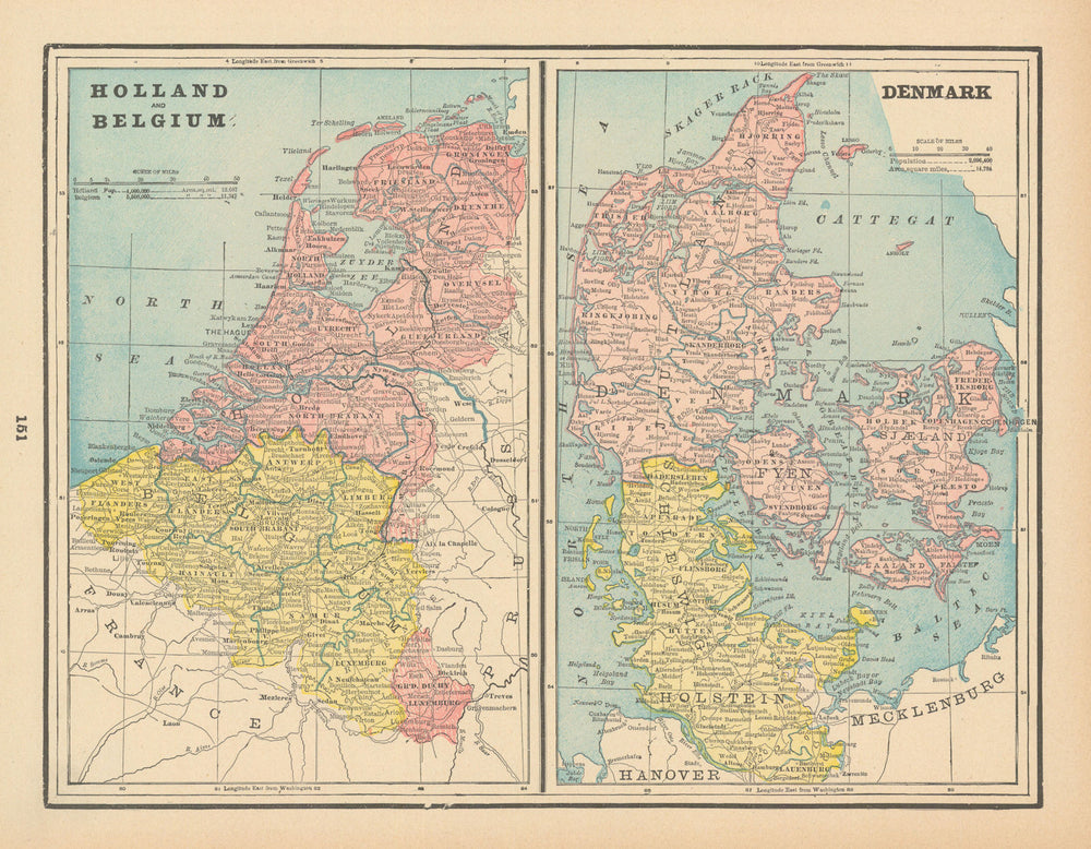 Holland and Belgium. Denmark. Benelux. CRAM 1894 old antique map plan chart