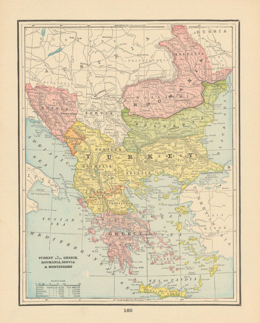 Turkey In Europe, Greece, Roumania, Servia & Montenegro. Balkans. CRAM 1894 map