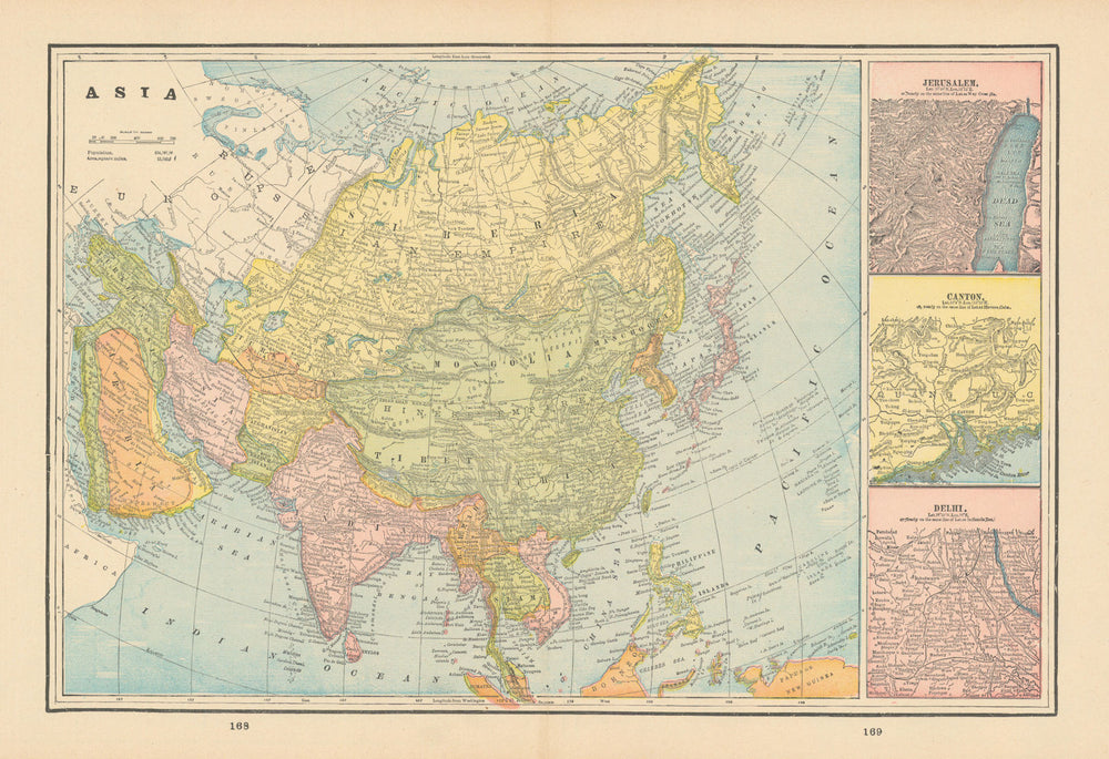 Asia. Persia Siam. Jerusalem. Canton / Guangdong. Delhi. CRAM 1894 old map
