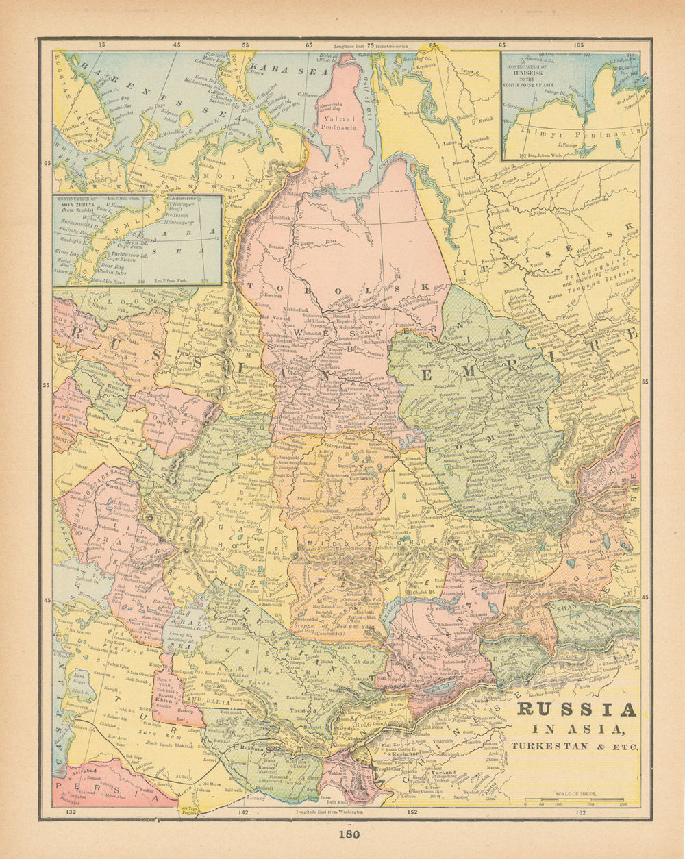 Russia In Asia, Turkestan & Etc. Central Asia. CRAM 1894 old antique map chart