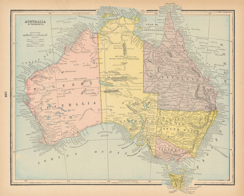 Australia & Tasmania. States. CRAM 1894 old antique vintage map plan chart
