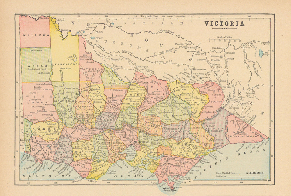 Victoria state map. Australia. CRAM 1894 old antique vintage plan chart