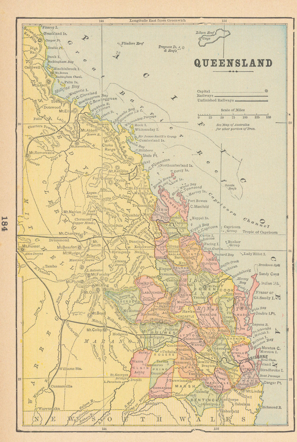 Queensland. Australia. CRAM 1894 old antique vintage map plan chart