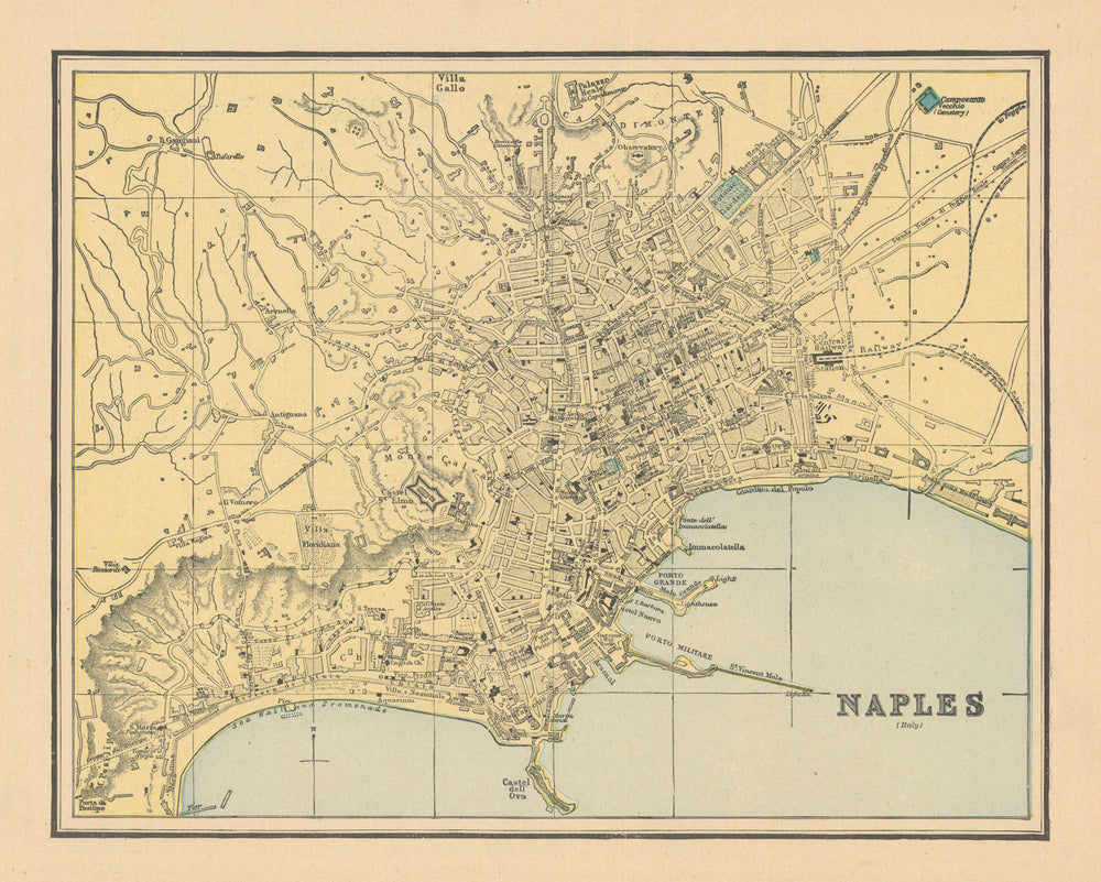 Naples town city plan. Italy. CRAM 1894 old antique vintage map chart