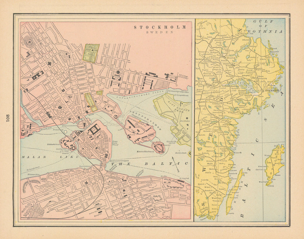 Stockholm town city plan. Sweden. CRAM 1894 old antique vintage map chart