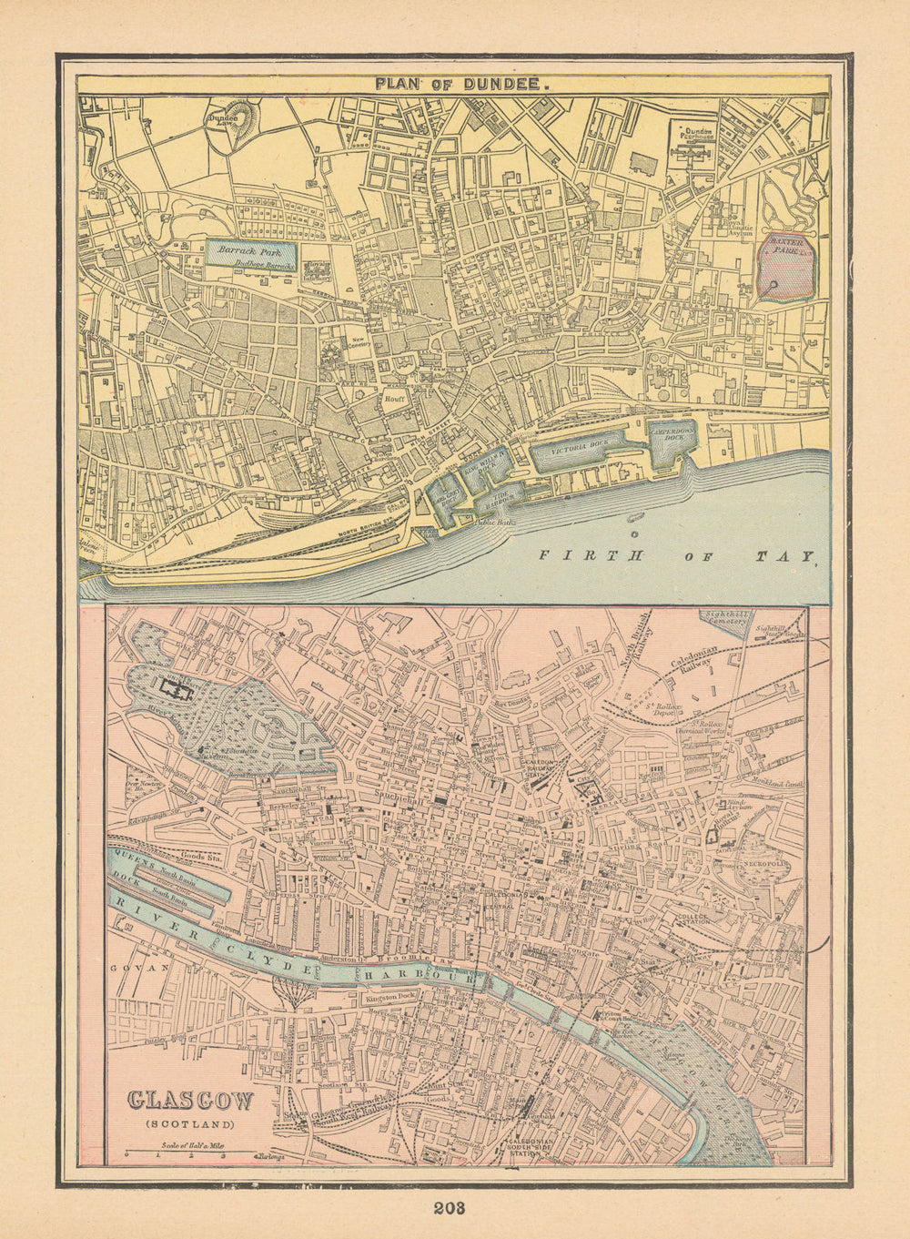 Glasgow & plan of Dundee town city plan. Scotland. CRAM 1894 old antique map