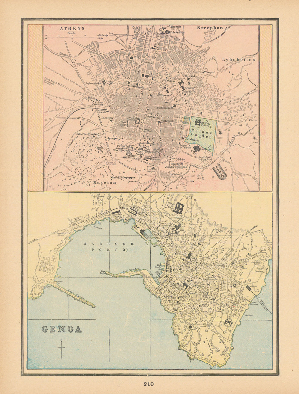 Genoa & Athens town city plans. Italy Greece. CRAM 1894 old antique map chart