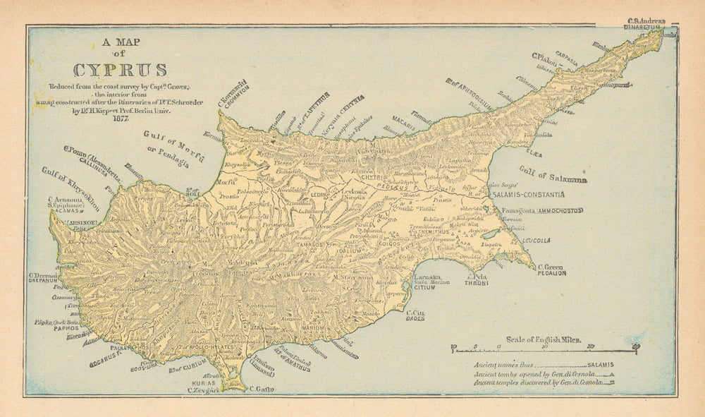 A Map of Cyprus. CRAM 1894 old antique vintage plan chart