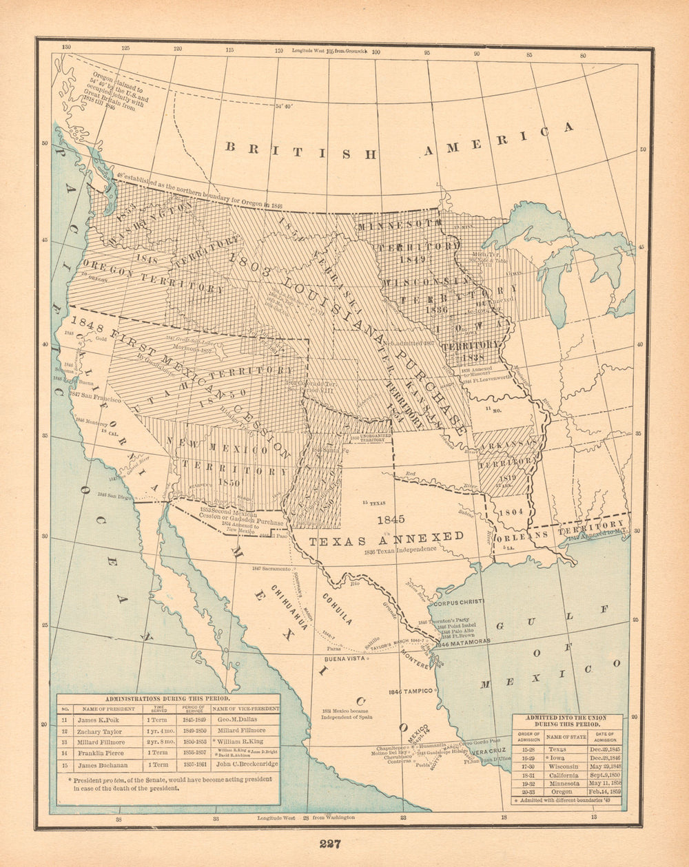 United States Historical VI. Dissension 1845-1860. CRAM 1894 old antique map