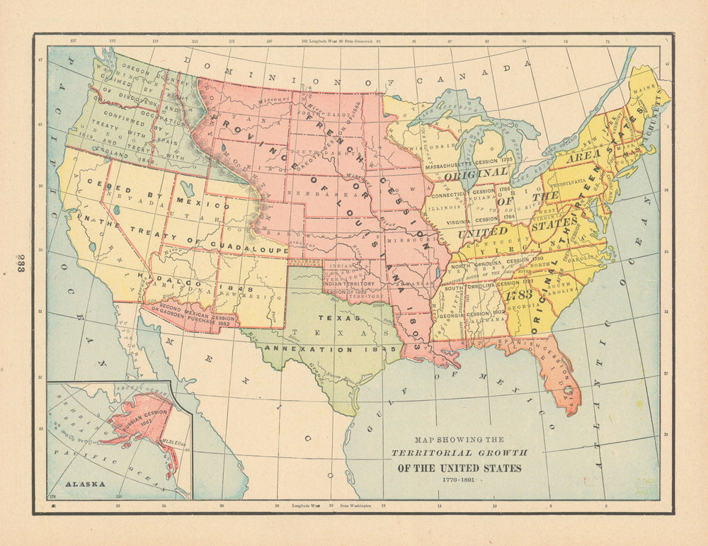 Map showing the Territorial Growth of the United States 1776-1895. CRAM 1894