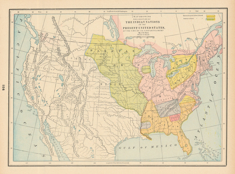 Indian Nations in the United States upon its first settlement. CRAM 1894 map