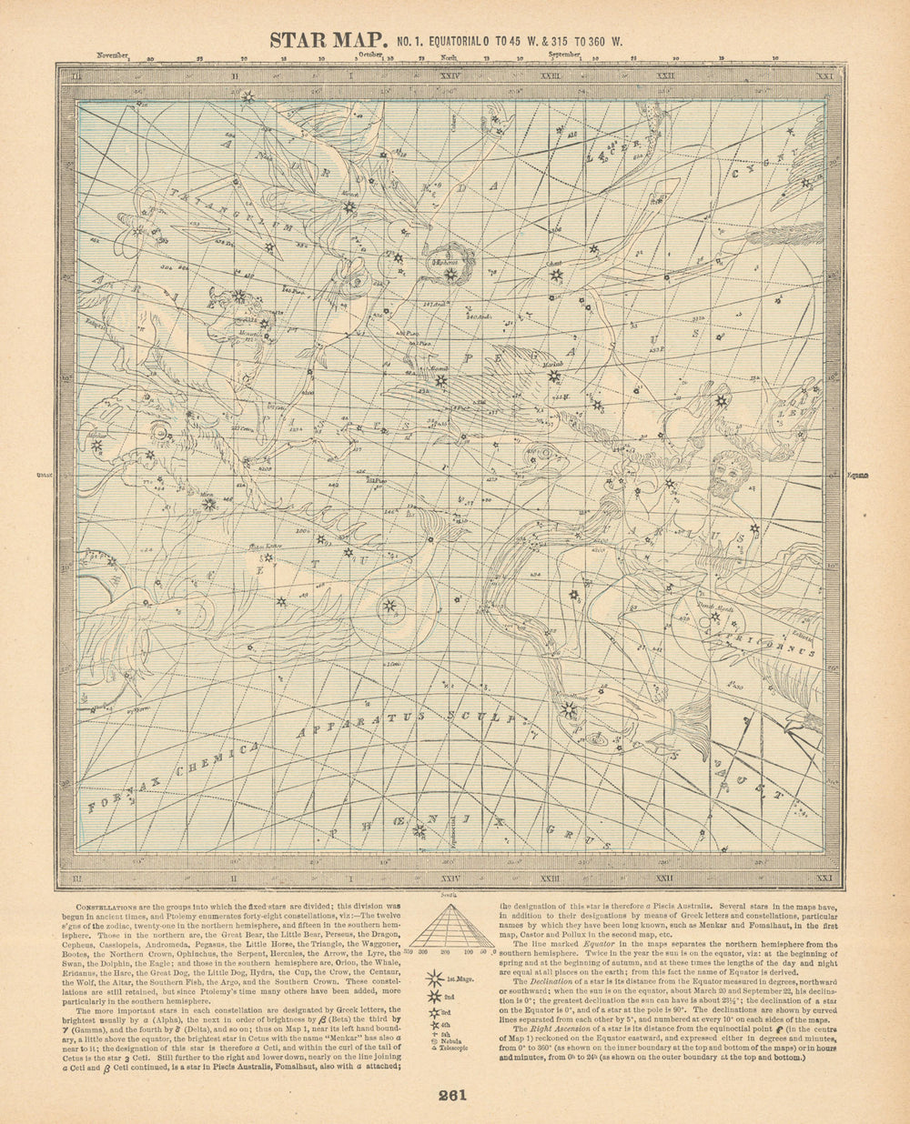 ASTRONOMY CELESTIAL Star map chart signs 1 Vernal Spring Equinox. CRAM 1894