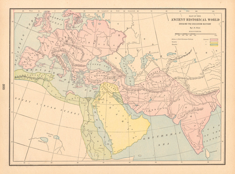 Ancient Historical World. Caucasian Nations Aryan Semitic Hamitic CLARE 1894 map