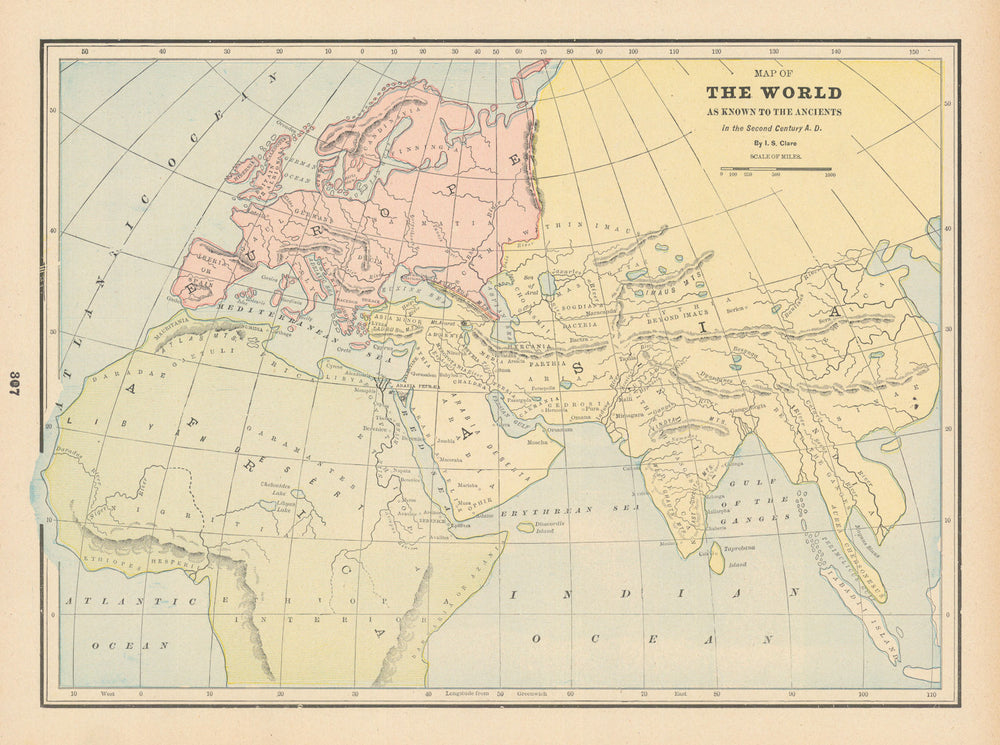 The World as known to the Ancients in the Second Century AD CLARE 1894 old map