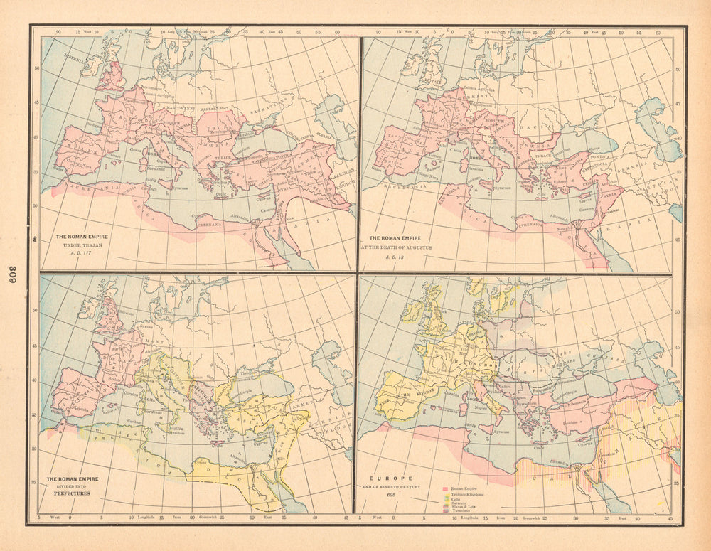 Roman Empire Trajan 117 AD Augustus 13 AD. Prefectures. 695 AD. CRAM 1894 map