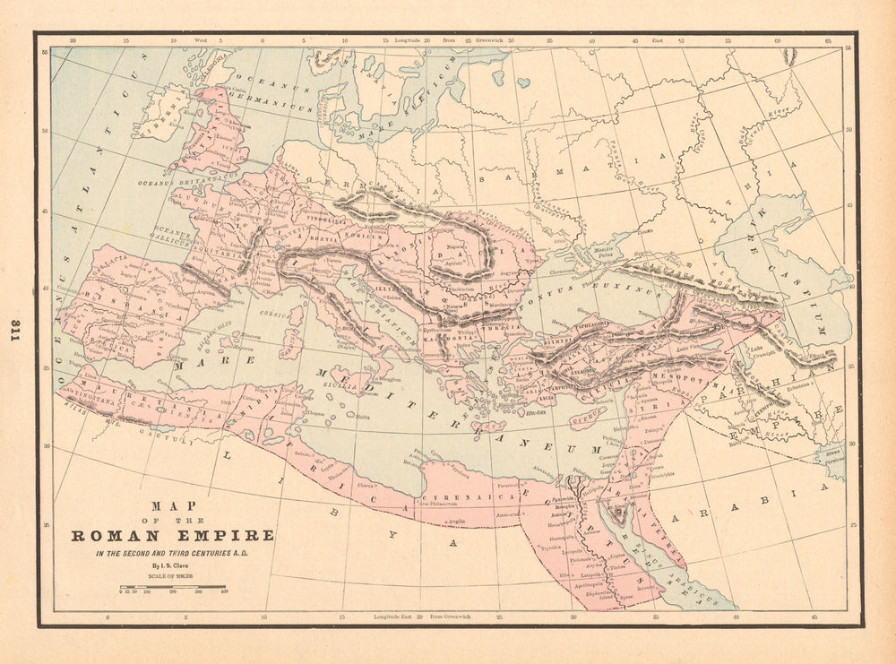 Map of the Roman Empire in the Second and Third Centuries AD. CLARE 1894