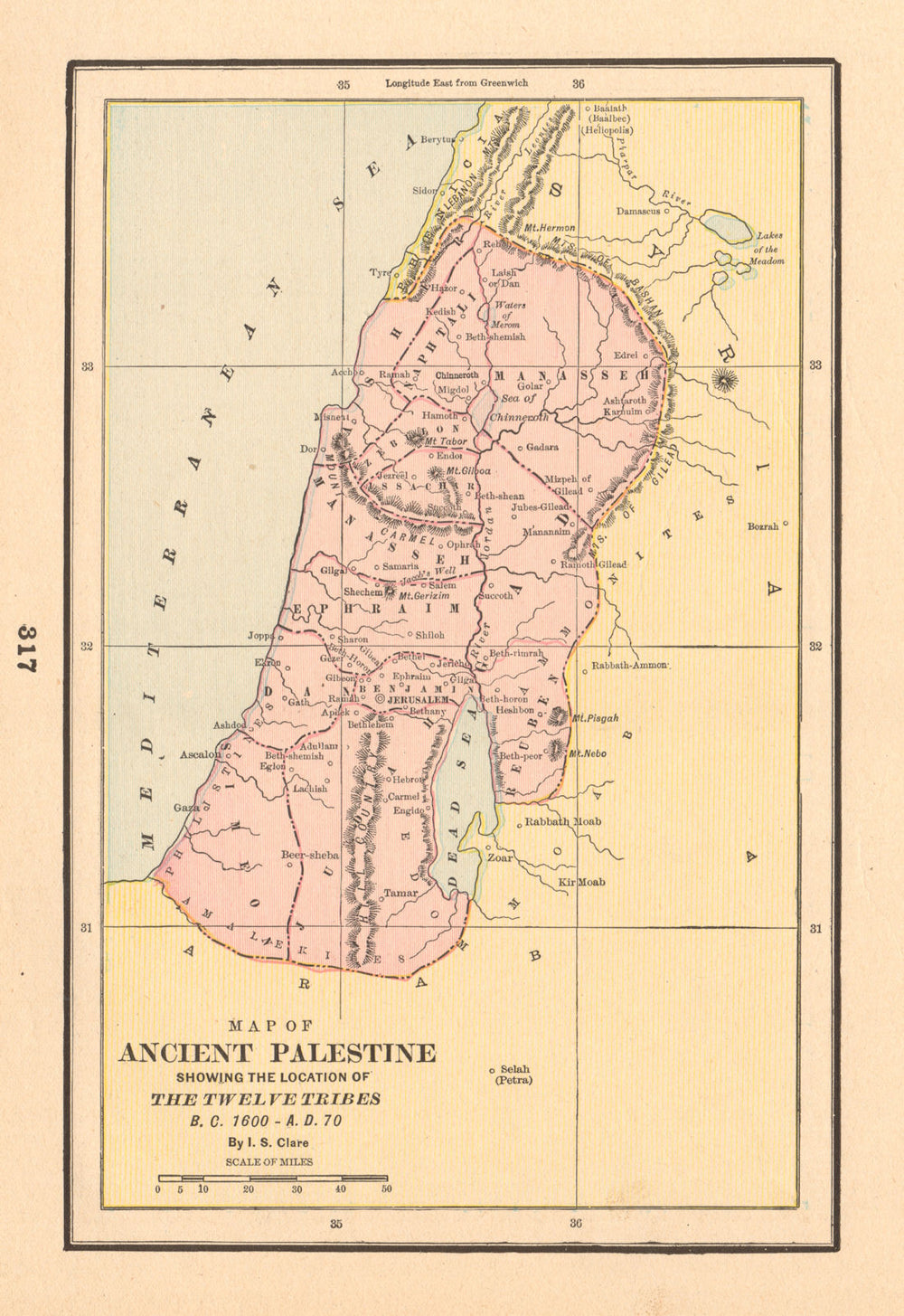 Ancient Palestine. Twelve Tribes 1600 BC-70 AD. Israel Holy Land. CLARE 1894 map
