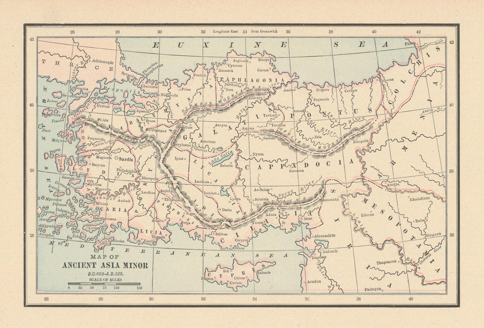 Ancient Asia Minor 650 BC - 325 AD. Turkey. CRAM 1894 old antique map ...