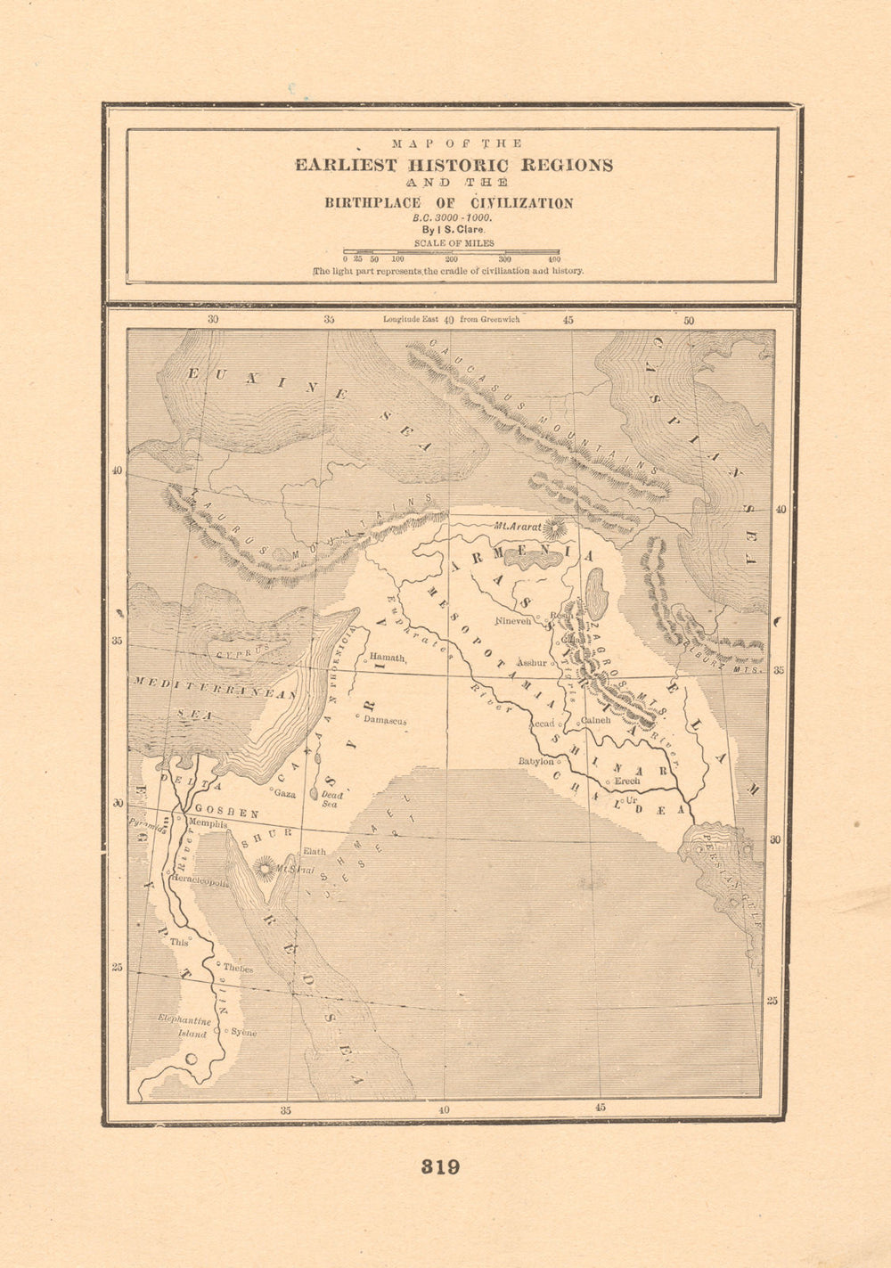 Birthplaces of Civilization 3000-1000 BC. Iraq Egypt Nile. CLARE 1894 old map
